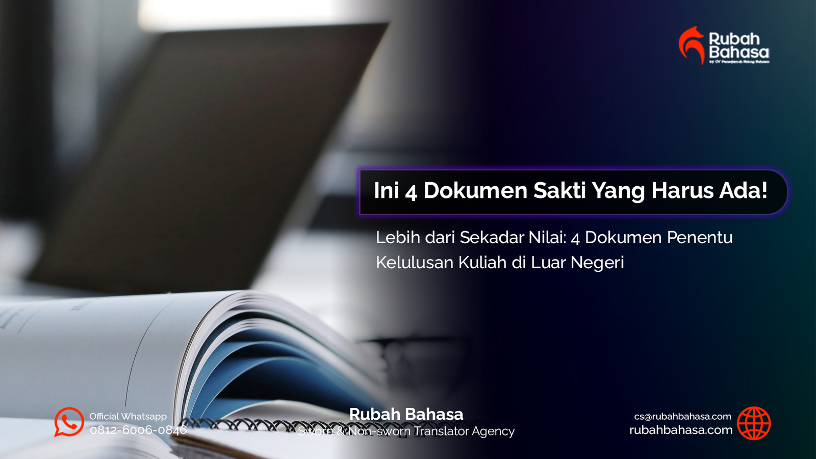 Ilustrasi persiapan kuliah luar negeri dengan dokumen seperti sertifikat bahasa, CV, essay, dan surat rekomendasi.
