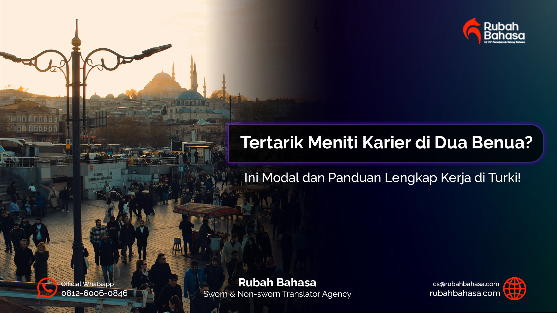 Ilustrasi pekerja internasional di Turki dengan latar kota modern dan bangunan ikonik, menggambarkan peluang karier bagi tenaga kerja asing yang ingin bekerja di negara penghubung Asia dan Eropa.