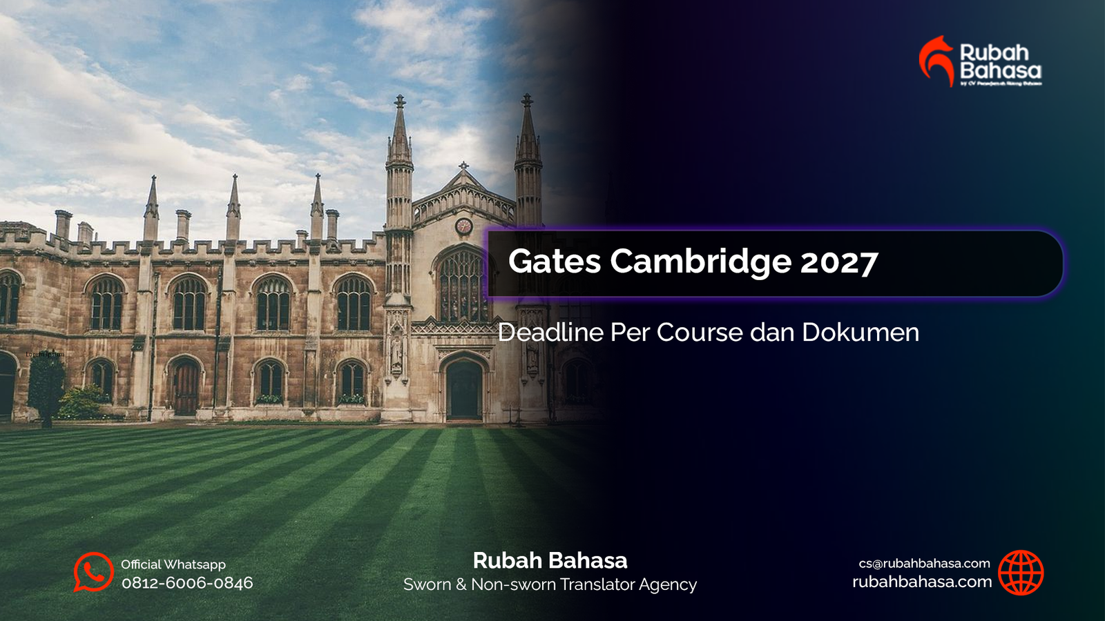 Informasi Beasiswa Gates Cambridge 2027: deadline dan dokumen pendaftaran